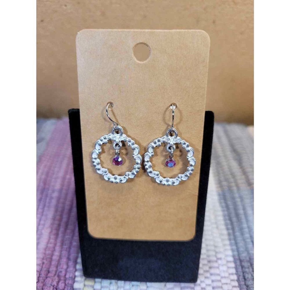 (3 for $15)~JoMa~ Whitewashed Silvertone Dangle Earrings with Purple Australian